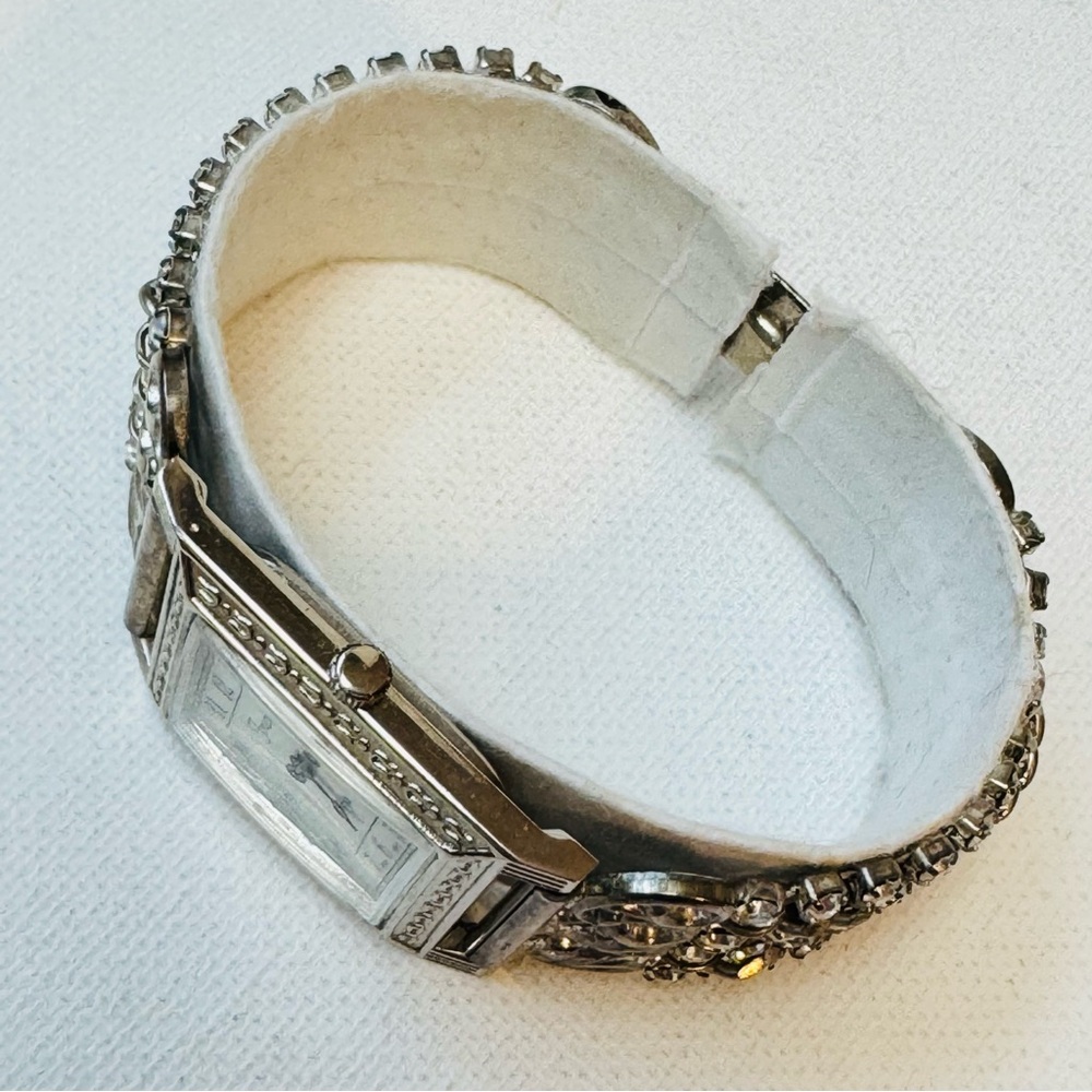 Vintage Forem Mother Of Pearl Women's Silver Crystals Chain Bracelet Watch - Picture 3 of 12